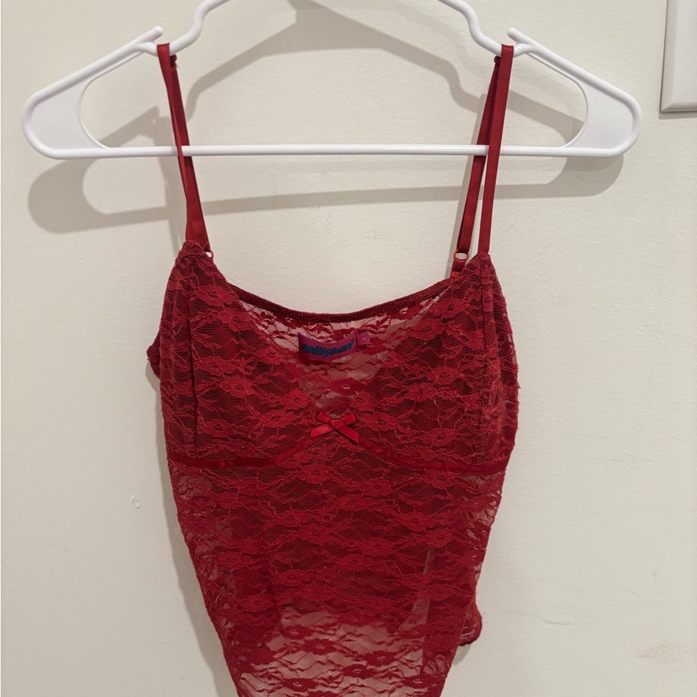 Edikted Red Lace Top with Bow Detail